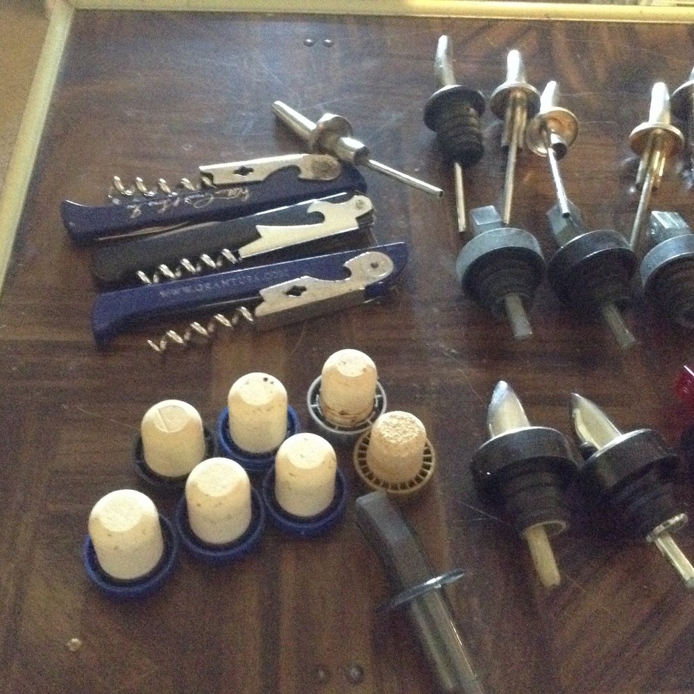 Assorted bar pour spouts, caps and openers