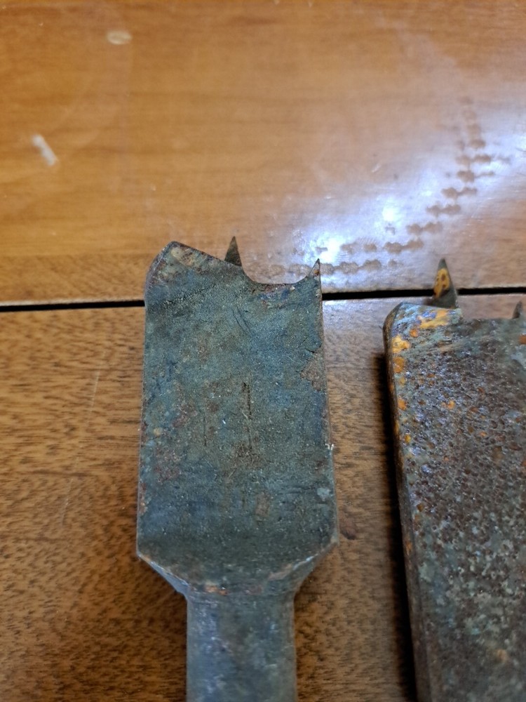 3 Vintage Antique Spade Boring Drill Bits