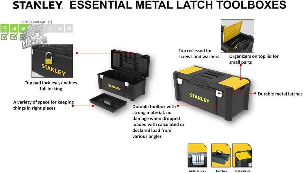 Essential STST1-75515 Tool Box, Black/Yellow, 12.5"