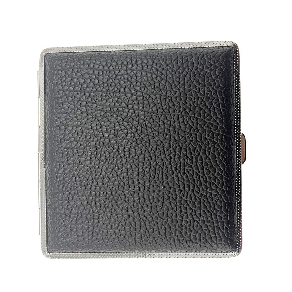 Leather Cigarette Case Tobacco Holder Box Double-Sided for 20's Cigarettes Black