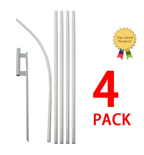 Feather Flutter Swooper Flag 16' POLE + SPIKE Ground Stake Mount KIT 4 PACK