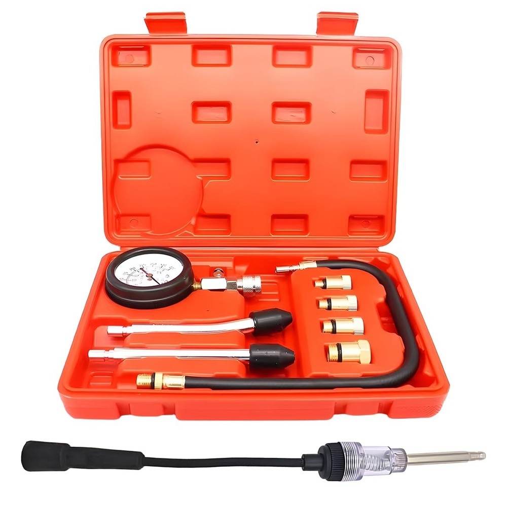9PCS Engine Compression Tester Kit with Spark Plug Gauge, 0300 PSI