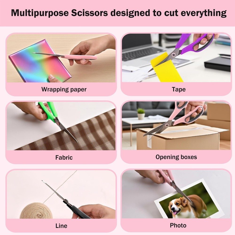 Scissors, Rkqoa 8" Scissors All Purpose 6 Pack - Multicolor 6