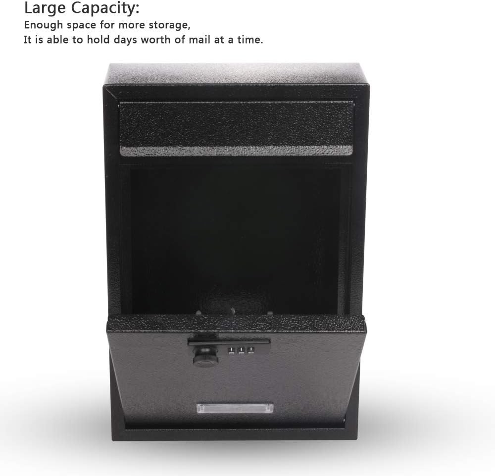 KYODOLED Locking Wall Mount Mailbox, 8.54‘’*3.35‘’*12.4‘’, Com-lock-black