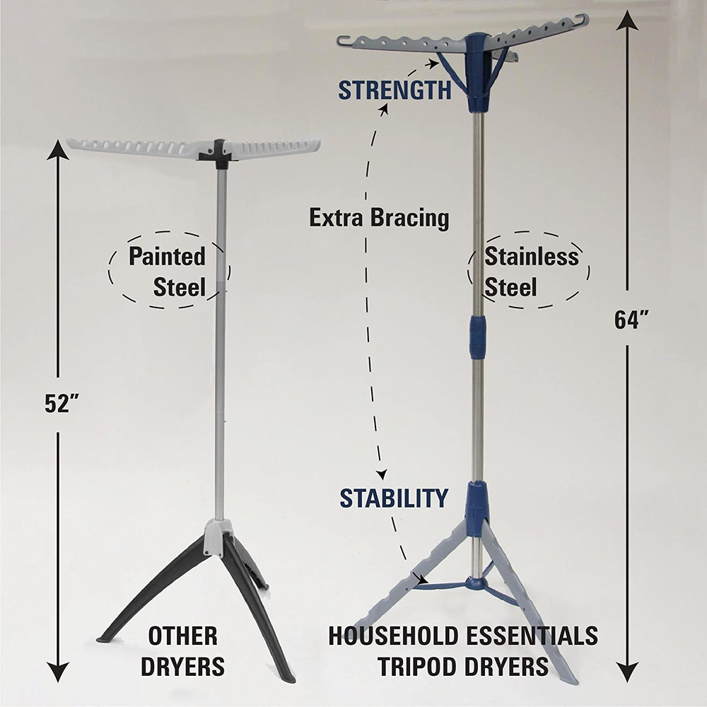 Collapsible Indoor Tripod Clothes Drying Rack | Silver and Blue