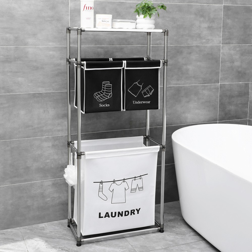 Laundry Hamper 3 Tier Laundry Sorter with 4 Removable Bags Laundry Lights Darks