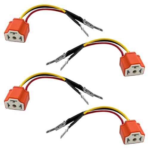4PCS Ceramic H4 9003 HB2 Wiring Harness Headlight Socket, Pigtail Socket 4 PCS