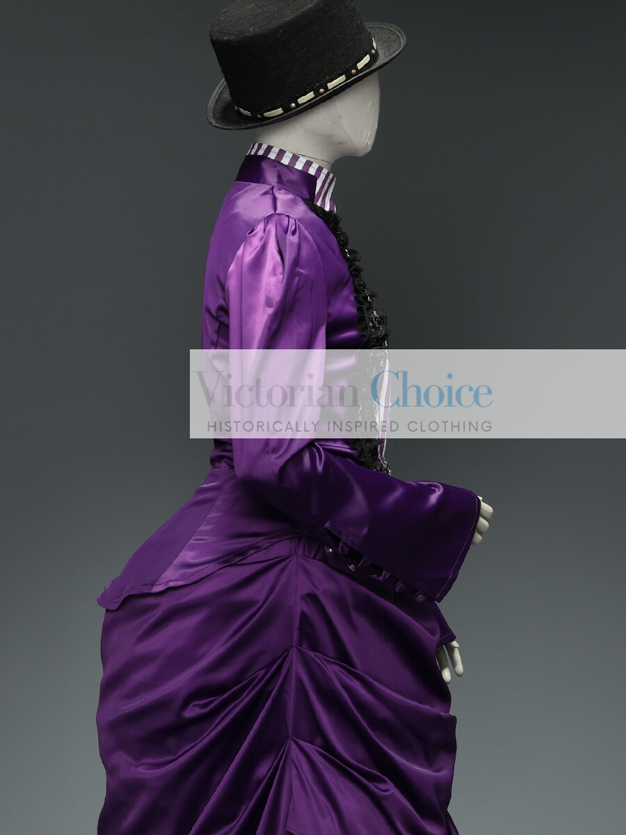 Victorian Edwardian Purple Striped Bustle Dress Riding Habit Downton Abbey 139