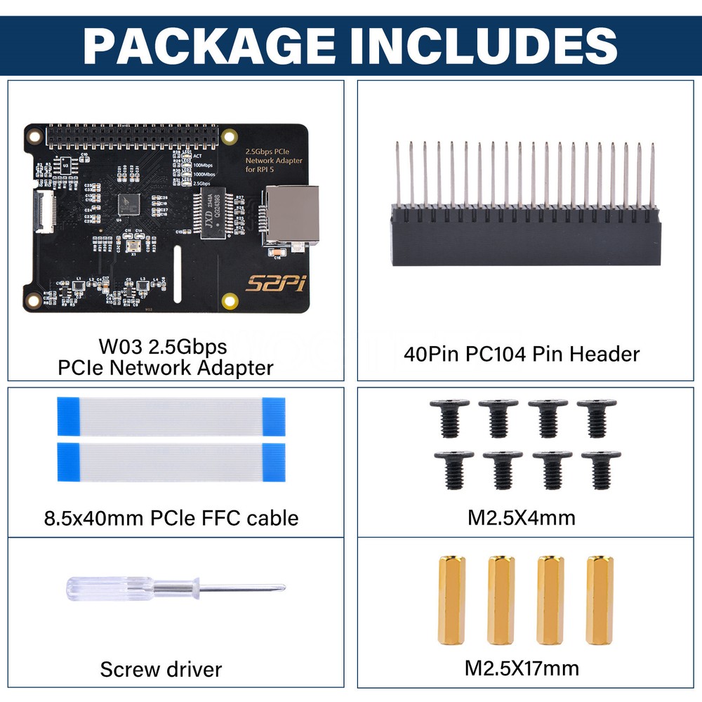 W03 2.5Gbps PCIe Network Adapter Expansion Board For Raspberry Pi 5
