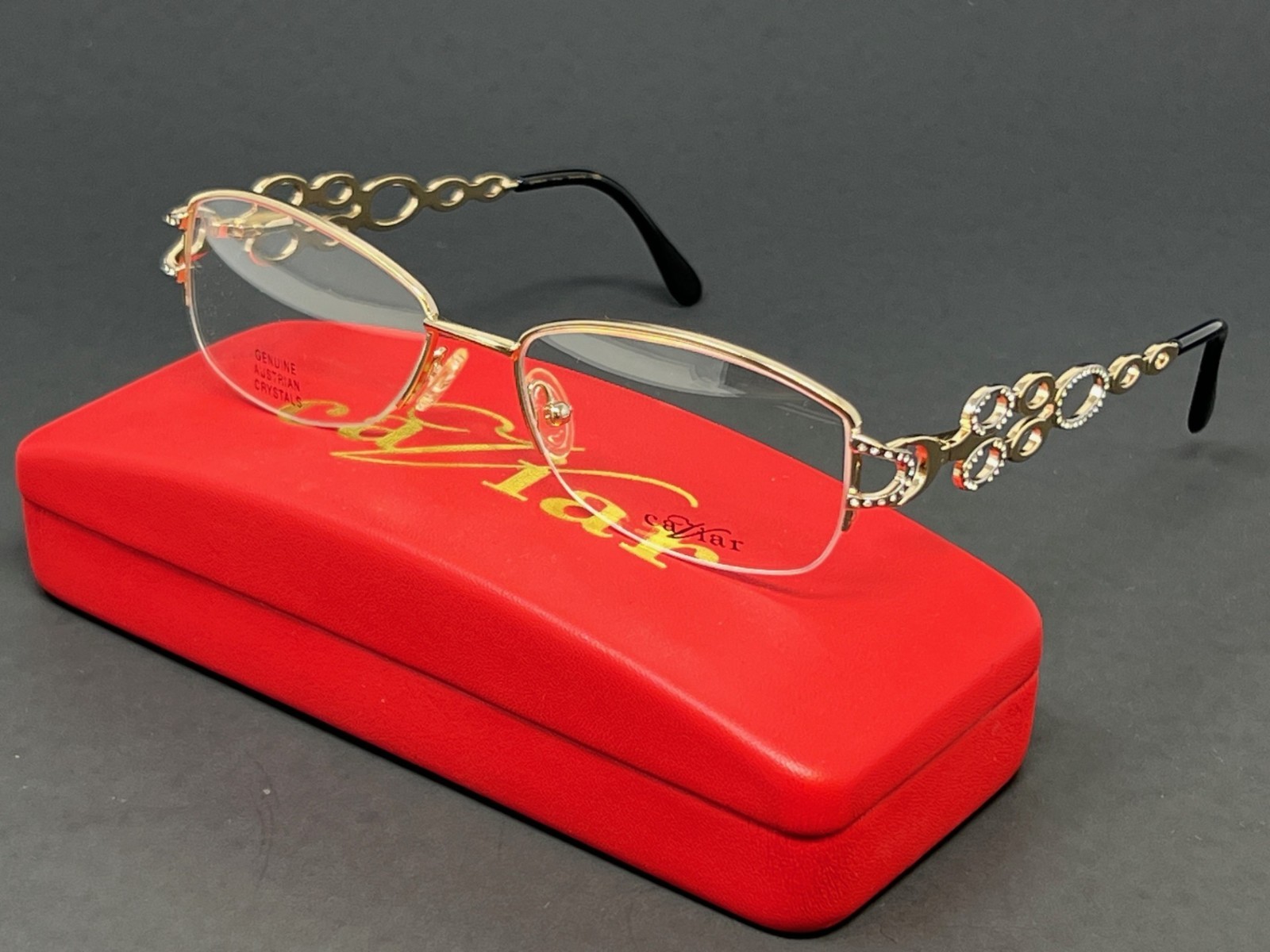 Caviar M2312-C21 Gold 53mm Women's Eyeglasses Crystals Half Rim Optical Frames