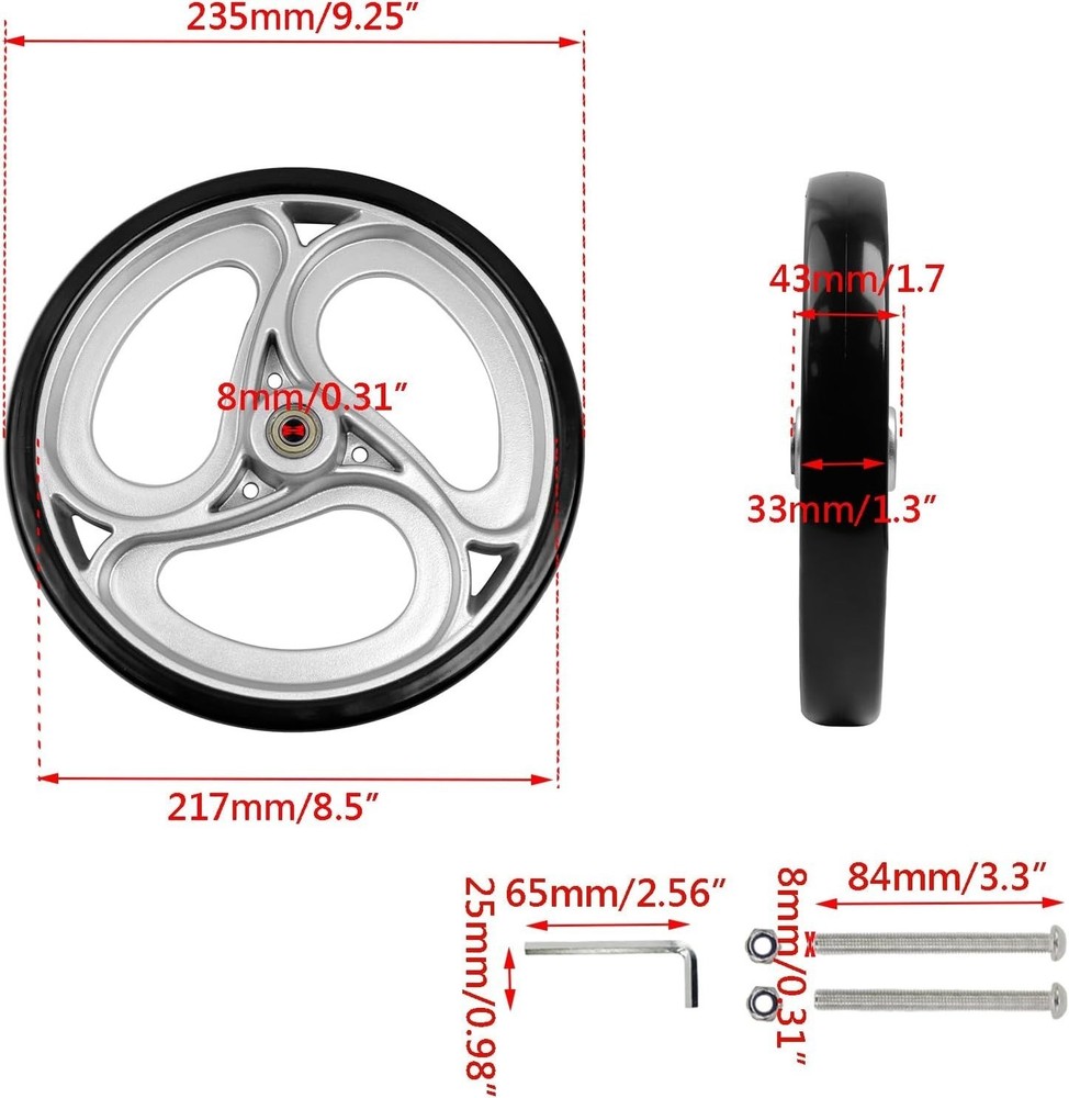 2 Pcs Wheels Replacement for Wheelchairs Solid 10 Inch Walker Wheels Replacement