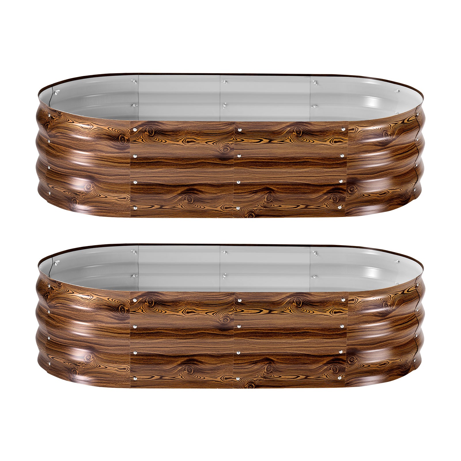 VEVOR 2 Pcs Galvanized Raised Garden Beds 4x2x1 ft Oval Planter Box Deep Wood