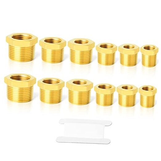 12PCS Brass Hex Bushing Fitting Kit Hex Bushing 1/4" - Hex Bushing Kit（12Pcs）