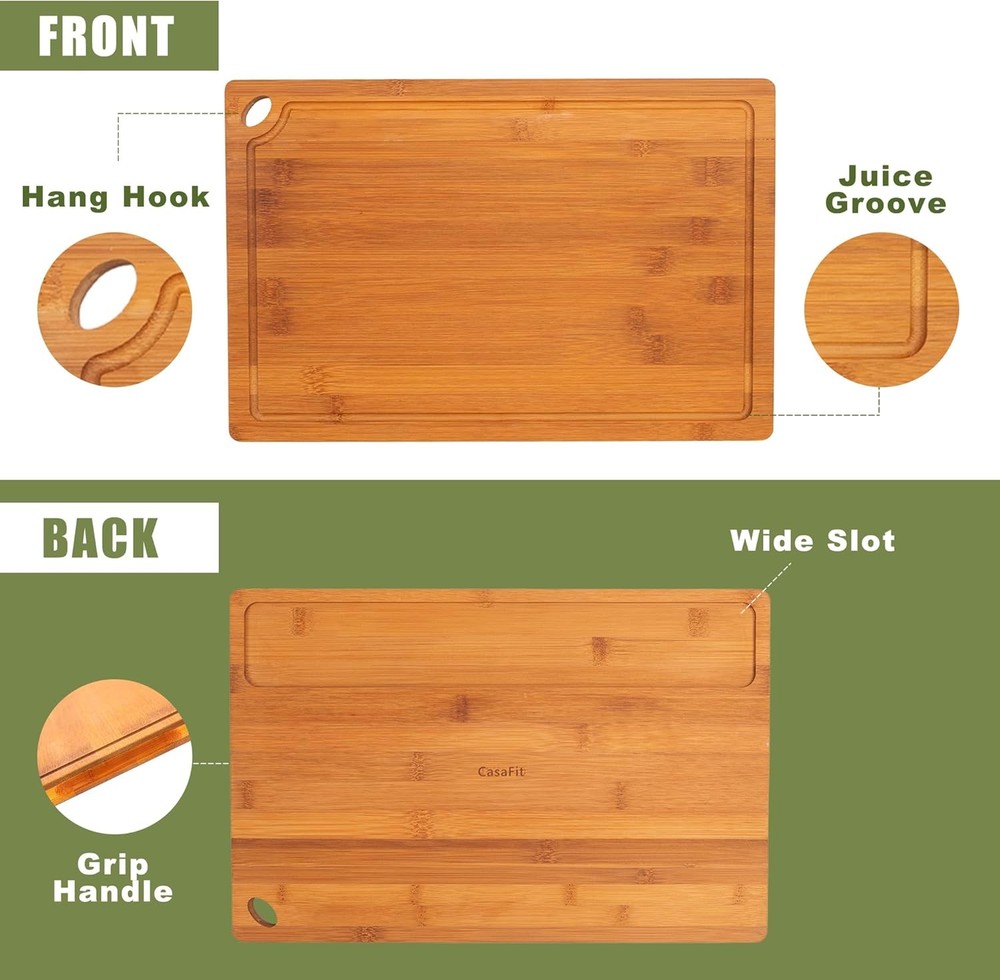 3-Piece Organic Bamboo Cutting Board Set Kitchen Carbonized Extra Sturdy