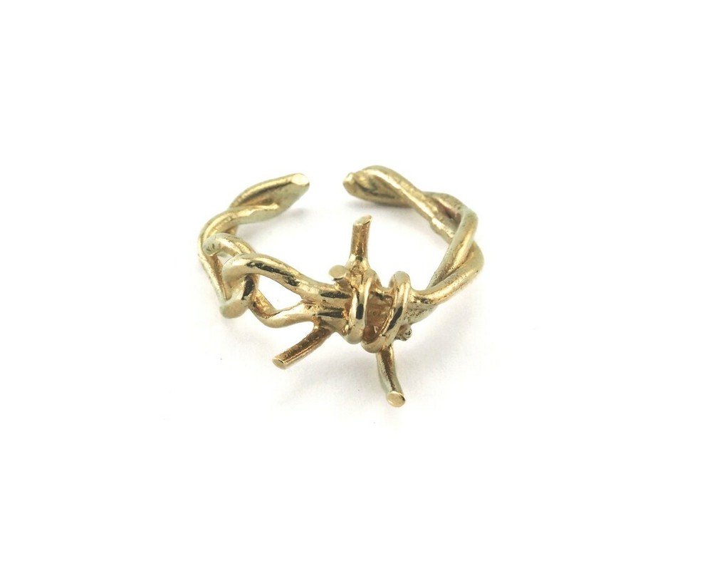 Barbed wire Adjustable Ring Raw Brass (7-9US inner size) 4242