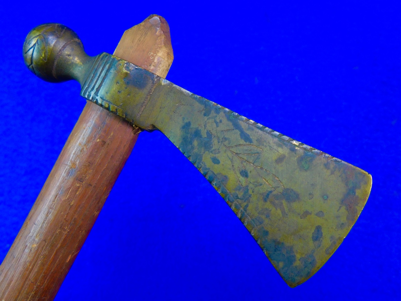 Antique Native American Indian Colonial Brass Head Trade Pipe Tomahawk Axe