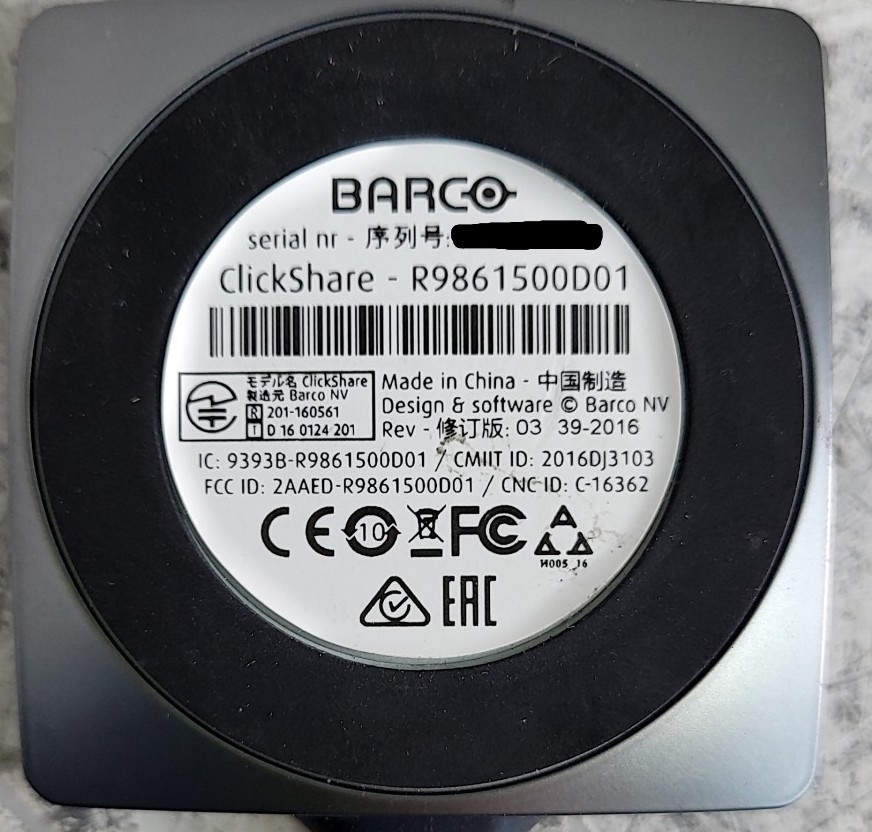 BARCO ClickShare R9861500D01 Presentation Button USB Type-A SEE NOTES