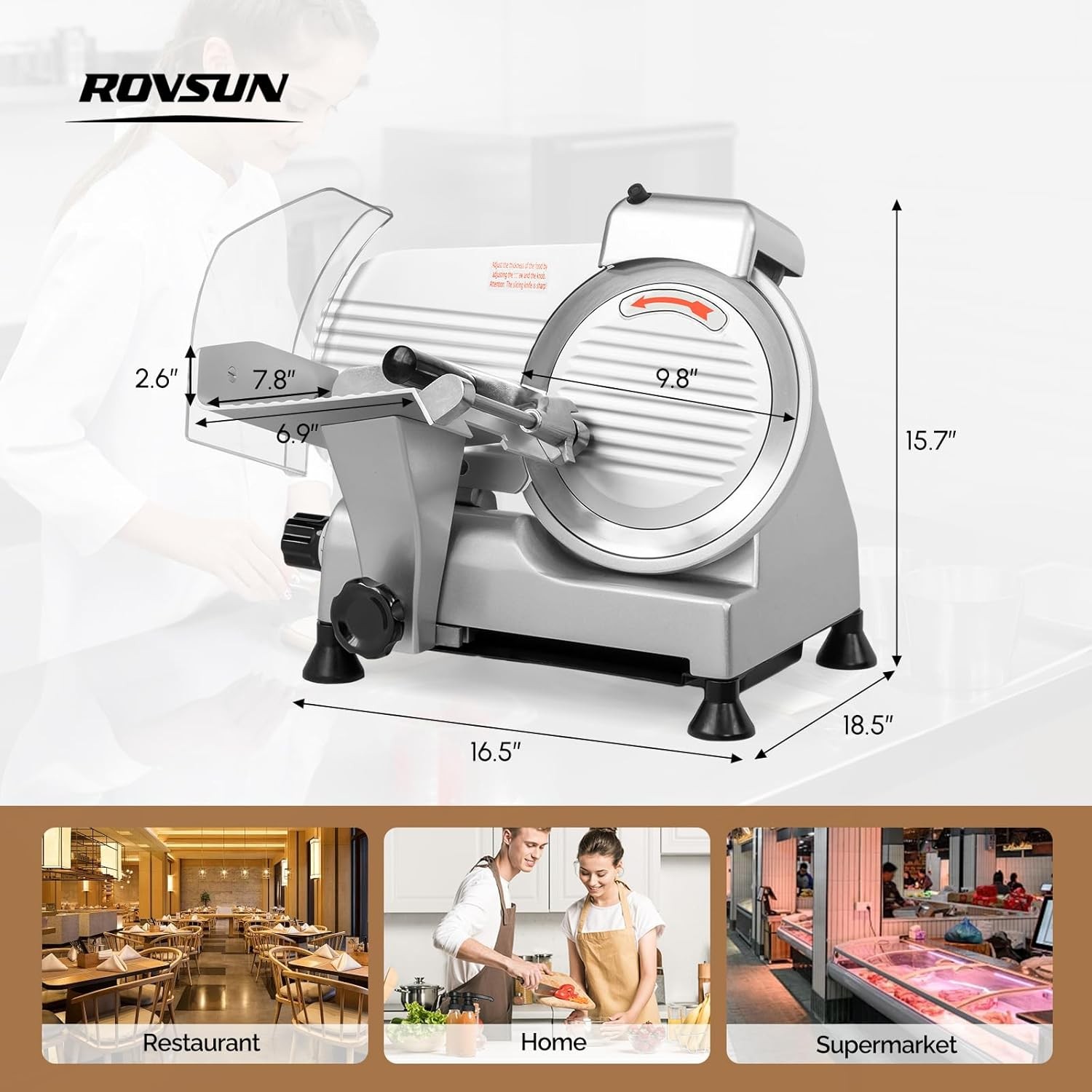 ROVSUN Commercial Electric Meat Slicer Machine, 10" Food Cutter Deli Cheese 240W