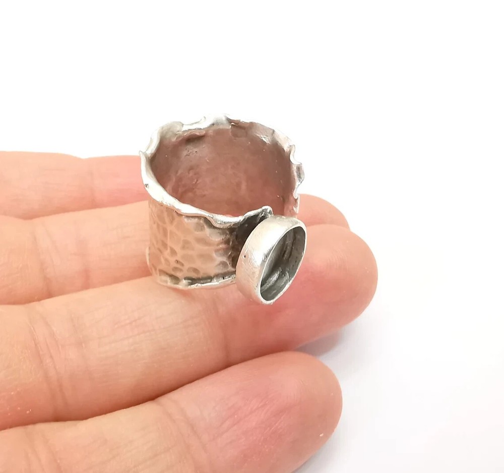 Hammered Ring Setting Resin Ring Blank Cabochon Mounting Adjustable Dried Flower