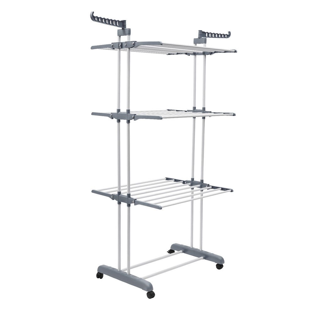 67" Portable Folding Drying Rack with Retractable Trays & Stable Structure
