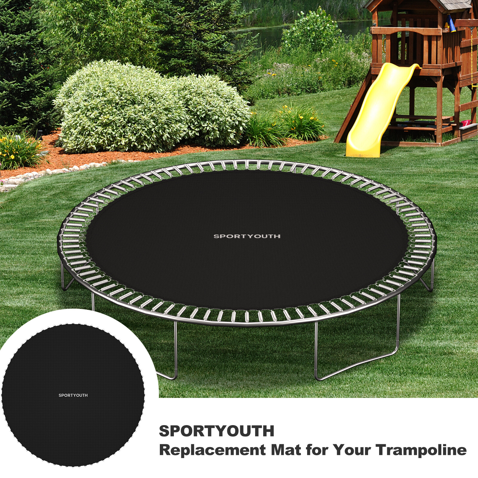 Round Replacement Trampoline Mat Fits 15ft Frame 96 Rings w/ 6.5"-7" Spring Tool