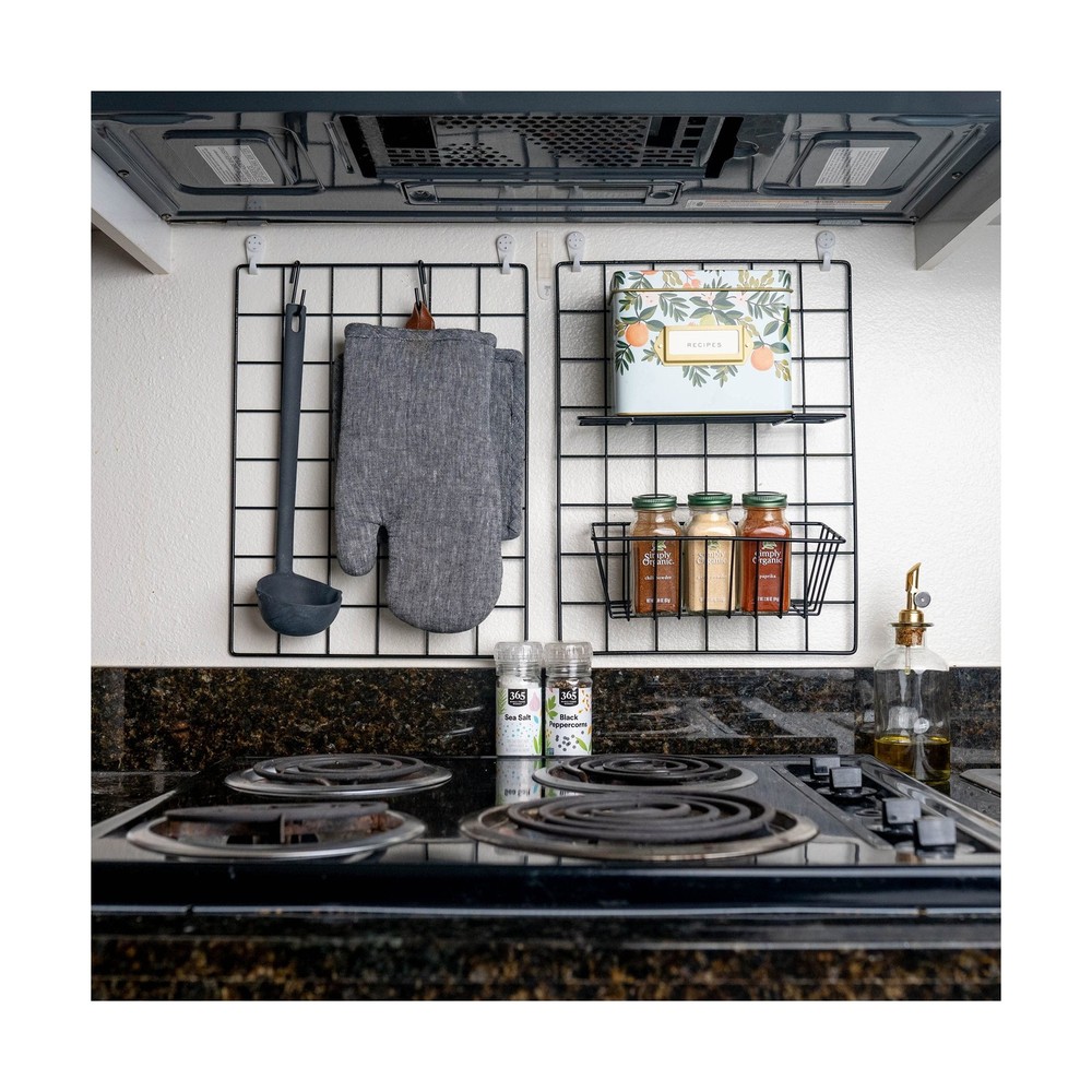 2 Pack Wire Wall Grid Panel With Accessories | Includes Hanging Basket, Shelf...