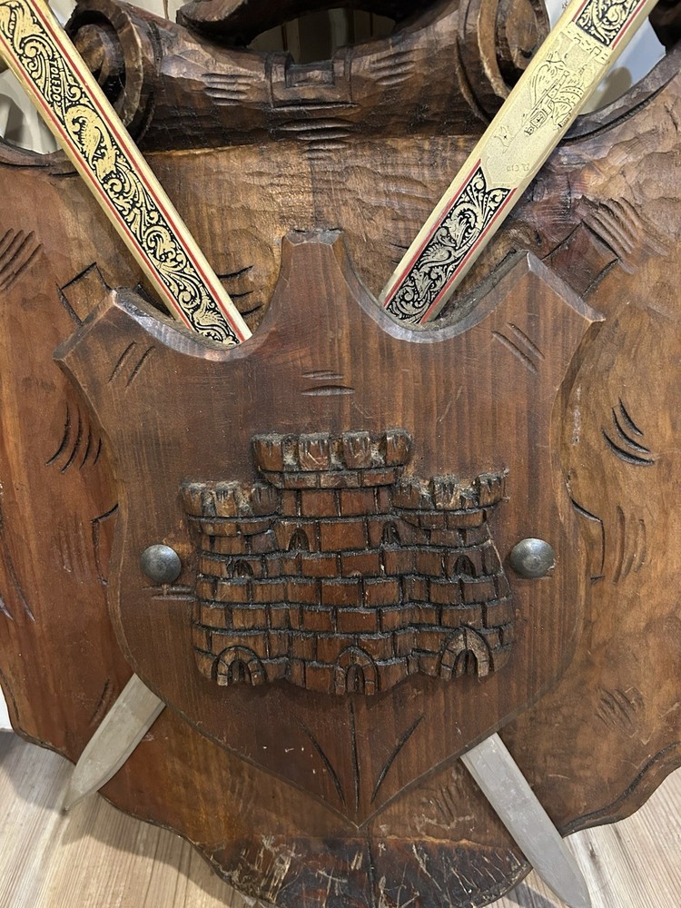 Vintage Solid Wood Armor & Sword Display.