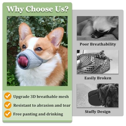 Dog Muzzle, Puppy Soft Mesh Muzzle for Small Medium Grey XS-(Snout 5¼”-6”)