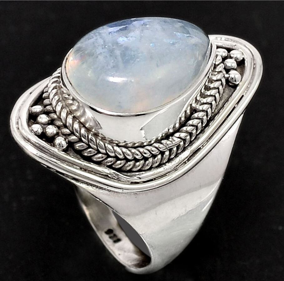Rainbow Moonstone Sterling Silver Ring sz.7