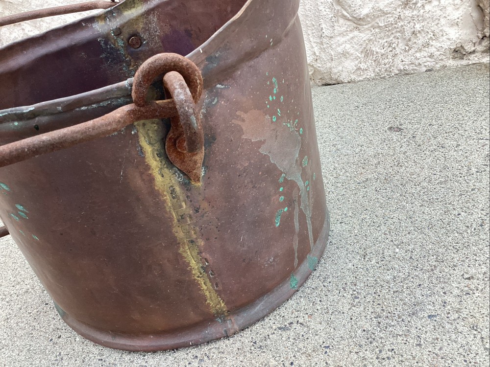 Antique Vintage Large Copper Coal Scuttle Bucket Rustic Fireplace