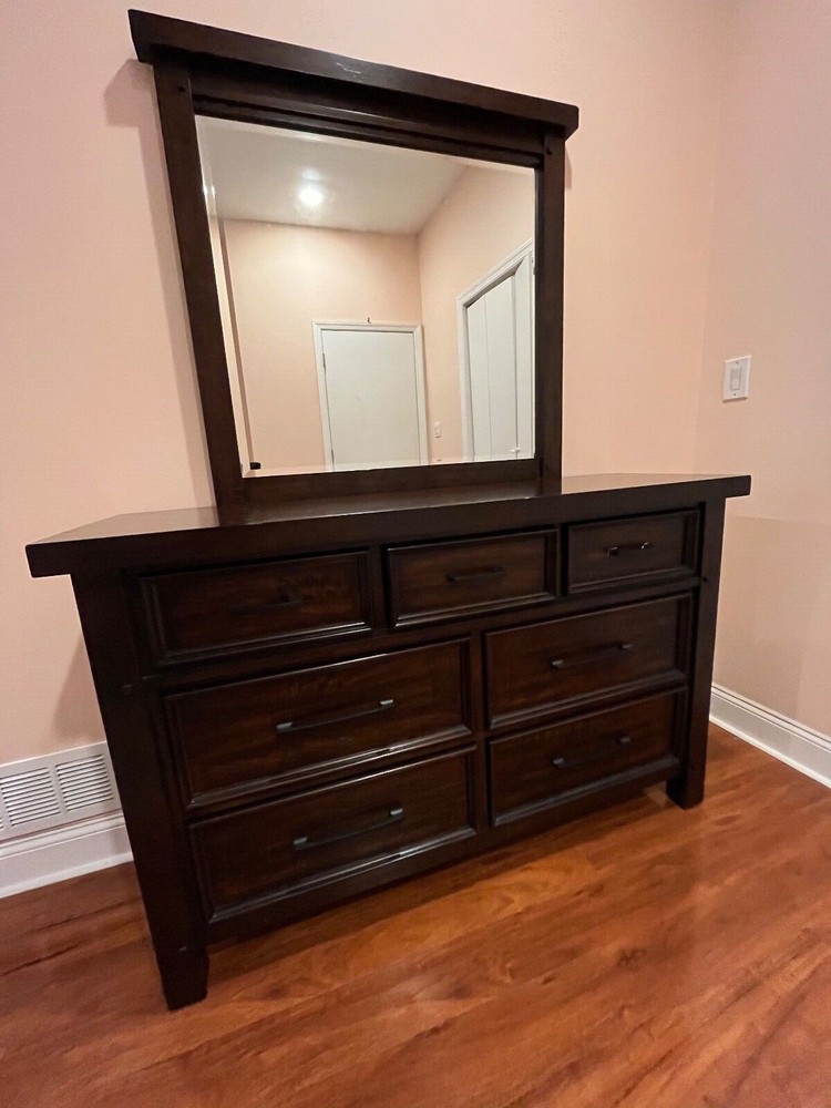 Queen size storage bedset; sturdy, brown, solid wood