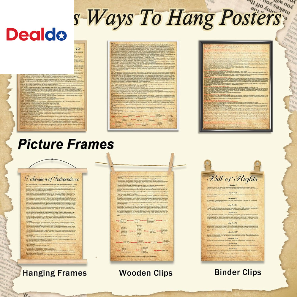 7Pcs American Founding Documents Poster US Constitution with All Amendments, Dec