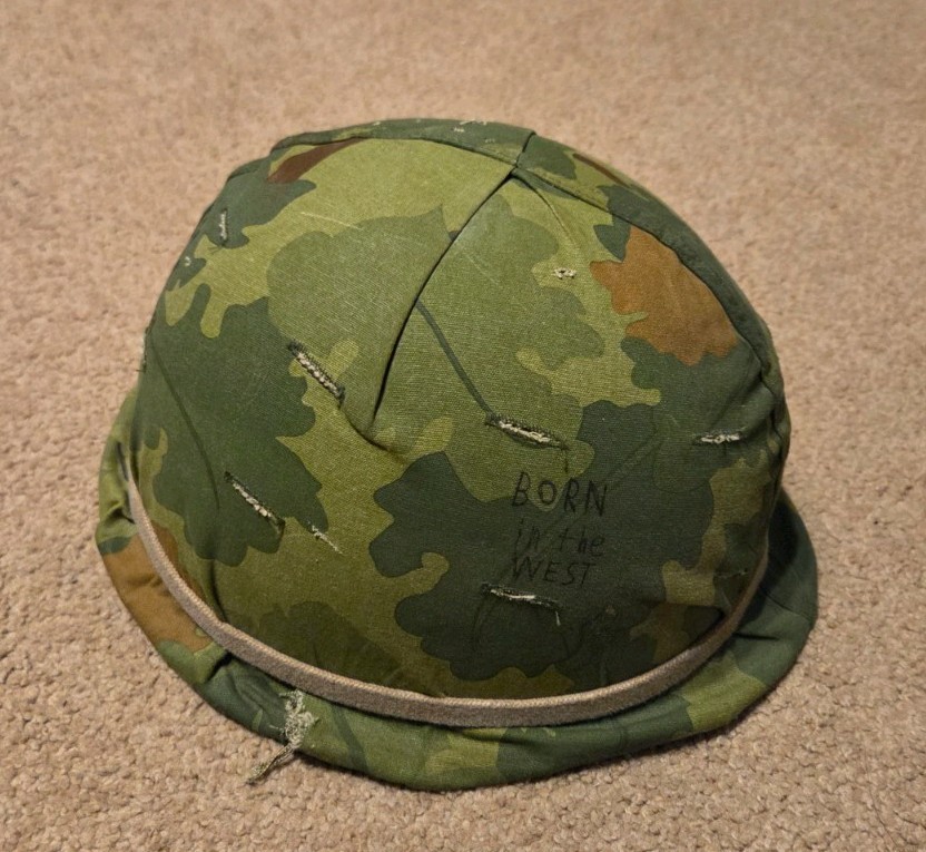 M1 Steel Pot Helmet With Reproduction Mitchel Camo Liner And Repro M81 Liner