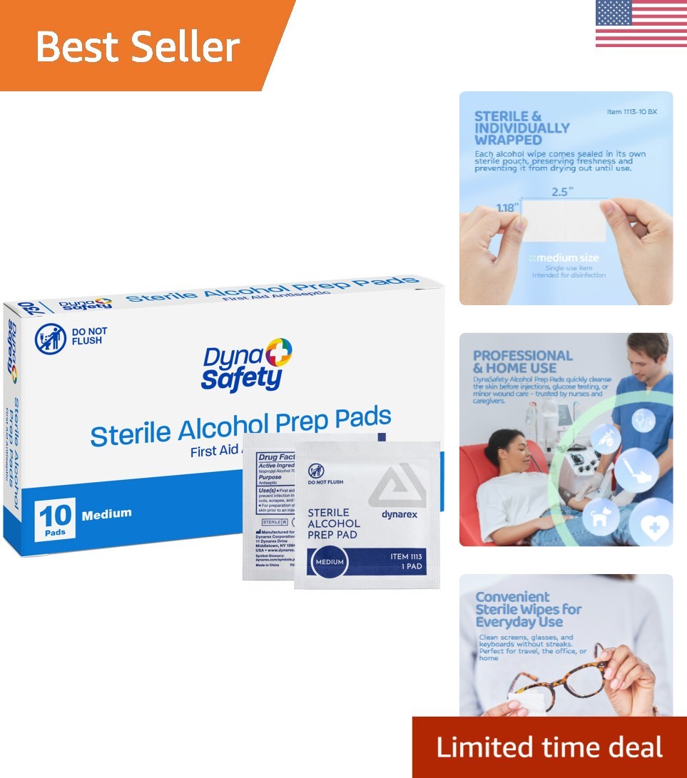 DynaSafety 100 Sterile Alcohol Prep Pads - Perfect for Home & Professional Use