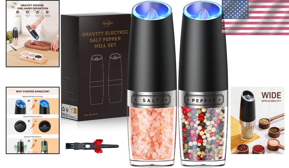 Automatic Battery Powered Salt and Pepper Mills with Large Capacity for Kitchen
