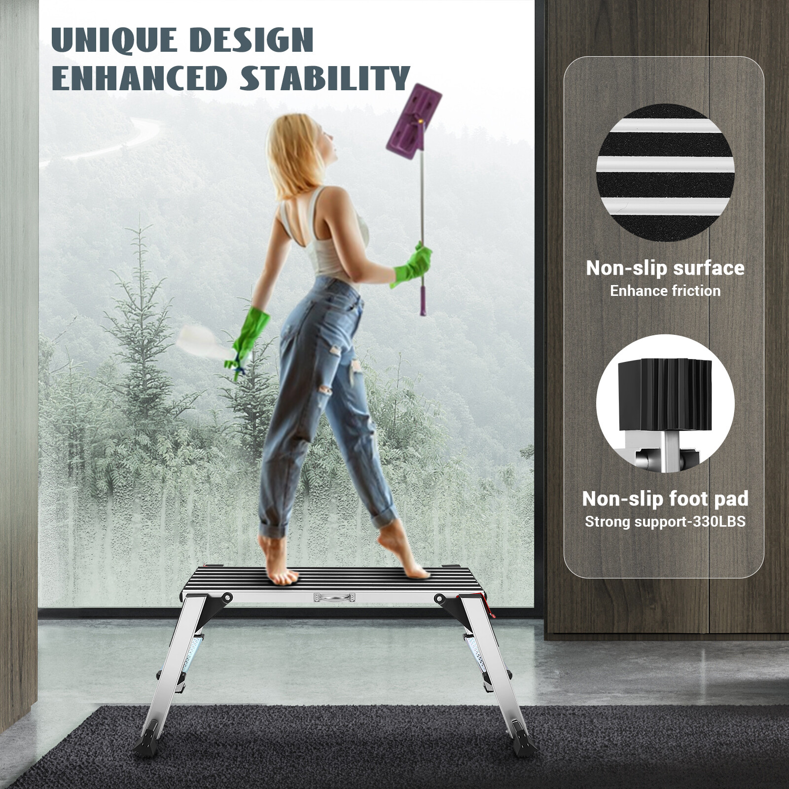 Work Platform Step Ladder Load 330LBS, Non-Slip Aluminum Portable Step Ladder