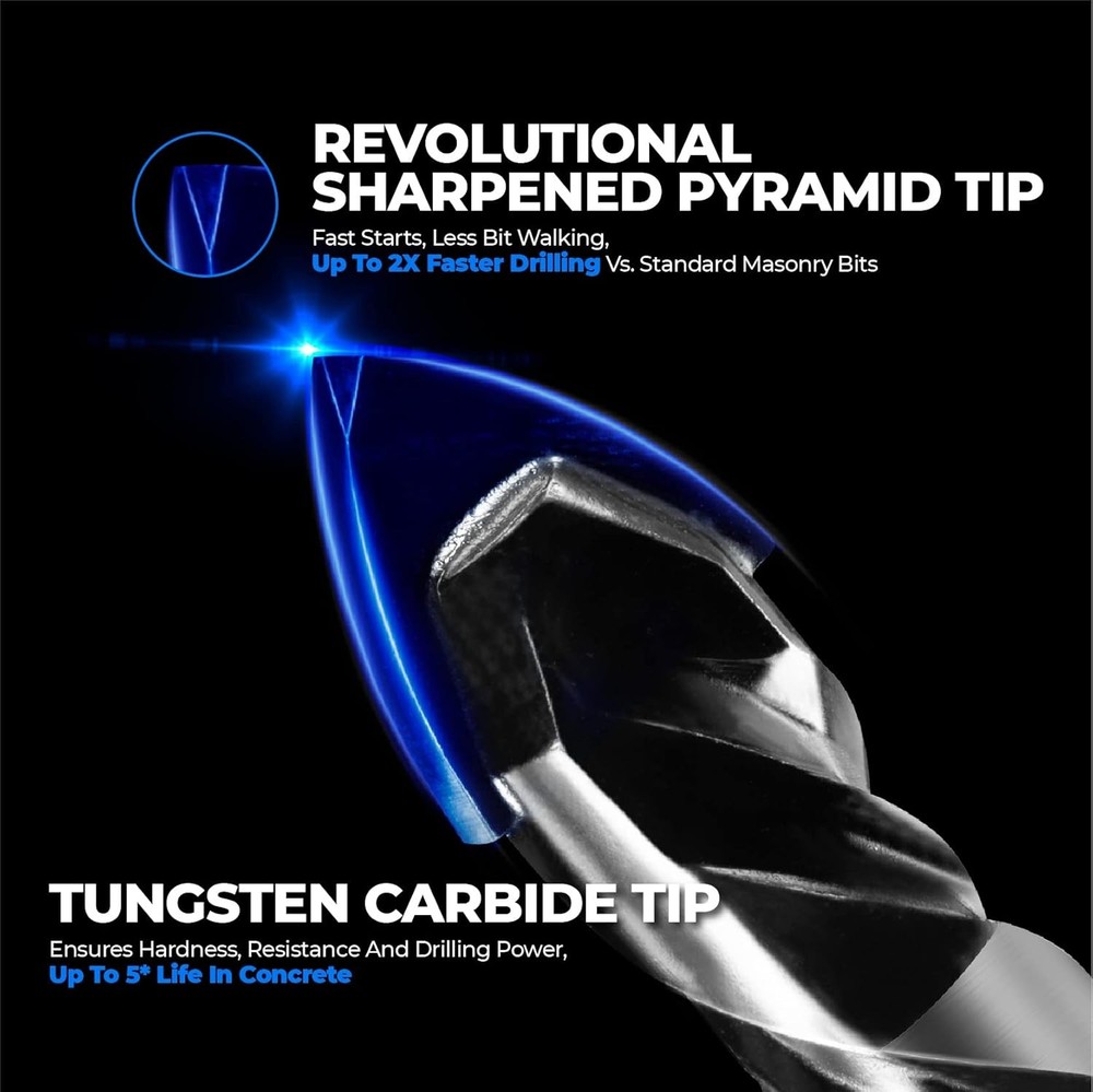 amoolo Masonry Drill Bit Set 5pcs, Concrete Bits with Carbide Normal