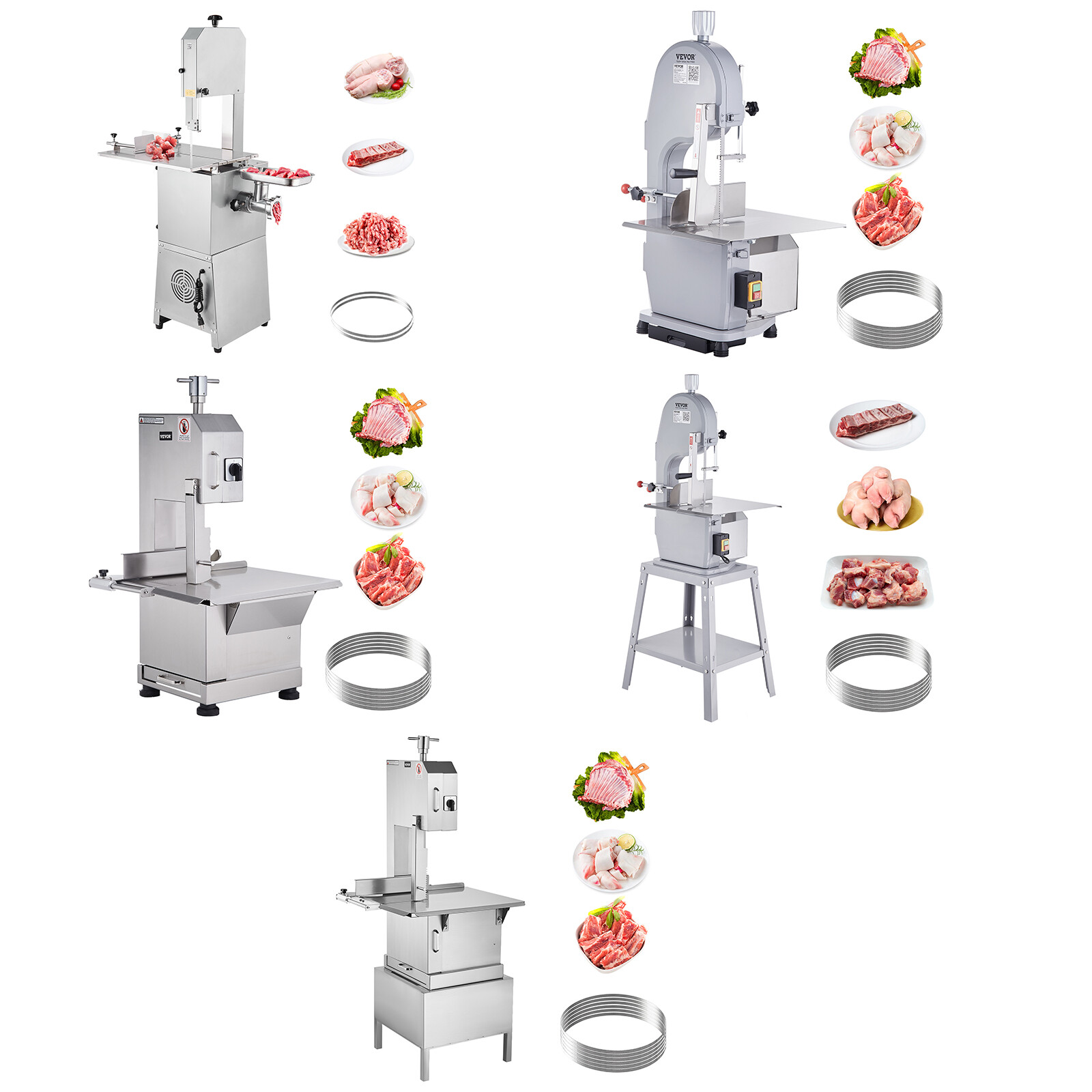 VEVOR Commercial Electric Meat Bandsaw Stainless Steel Bone Sawing Machine 110V
