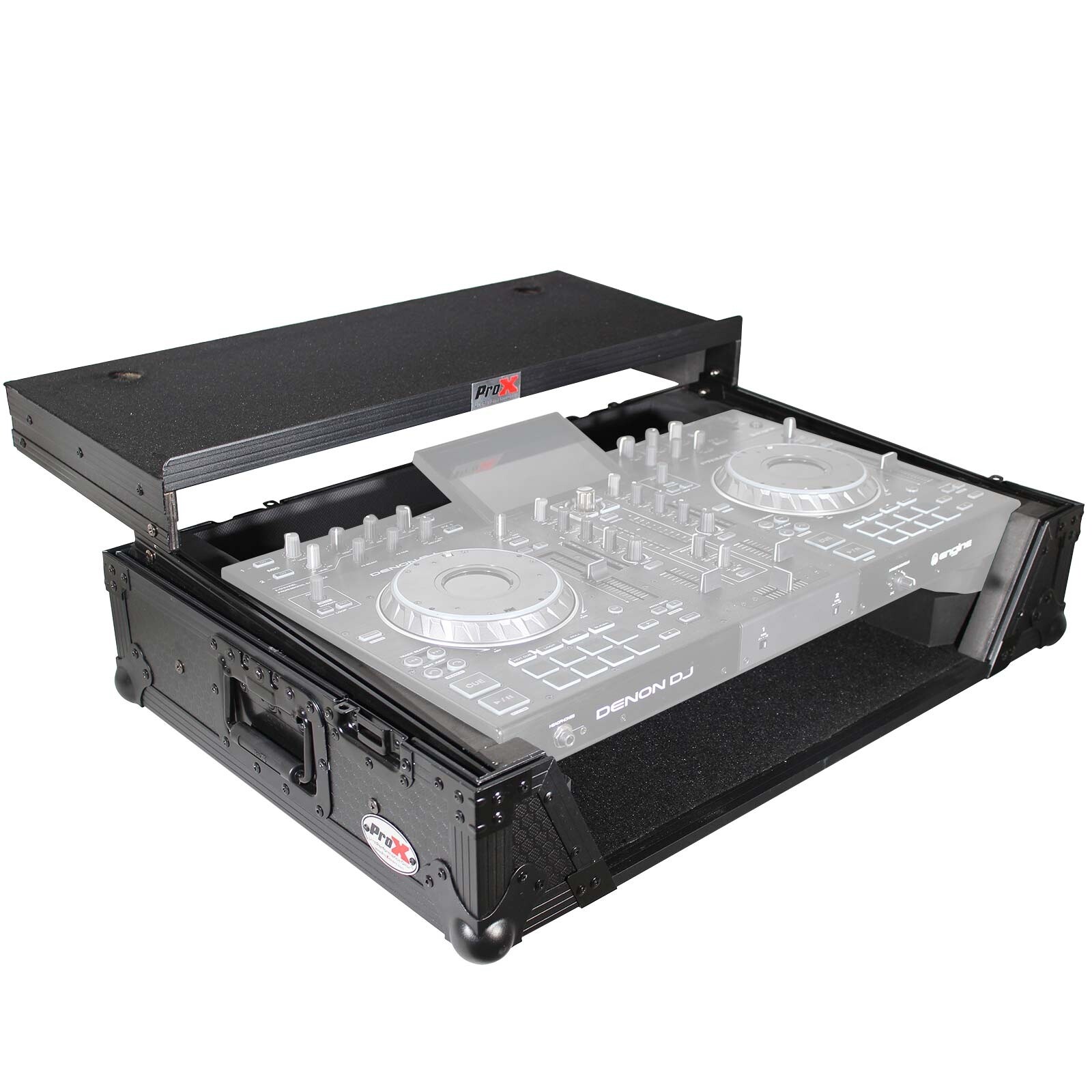 ProX Black Denon Prime 2 System Flight Case with Red TSA Lock