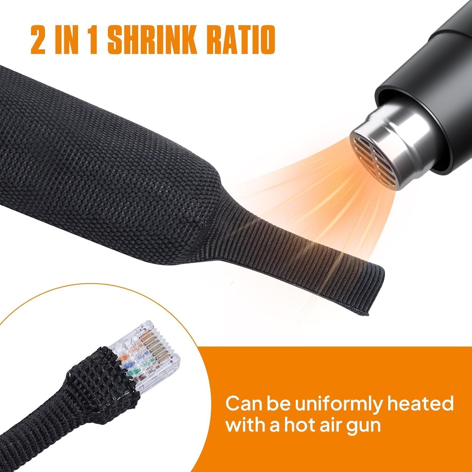 Black 2:1 Ratio Automotive Heat Shrink Braided Sleeving Tube Protect Cable/Wires