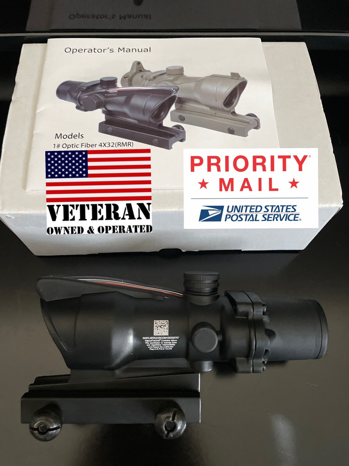 4x32 Fiber Optic Scope Chevron Reticle GREEN Weapon Sight ACOG Clone + 2 gifts