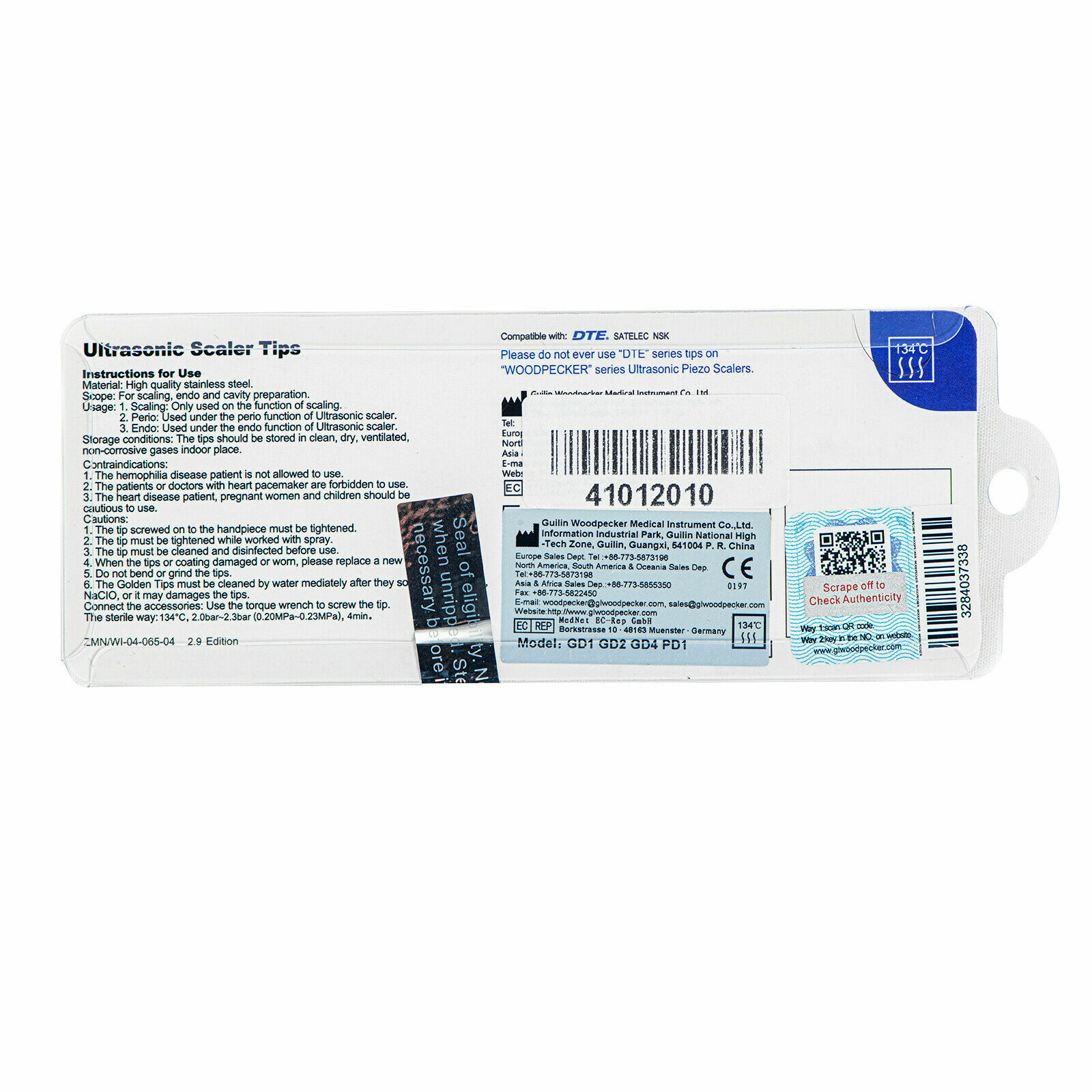 Woodpecker Original Dental DTE D1 Ultrasonic Scaler Handpiece Satelec 110V