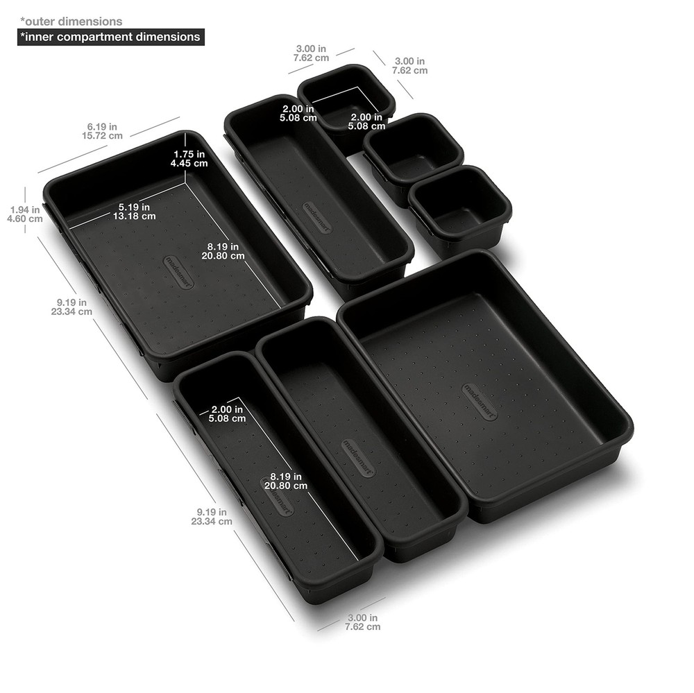 Madesmart 8-Piece Interlocking Bin Pack for Drawer Organization, Plastic Inte...