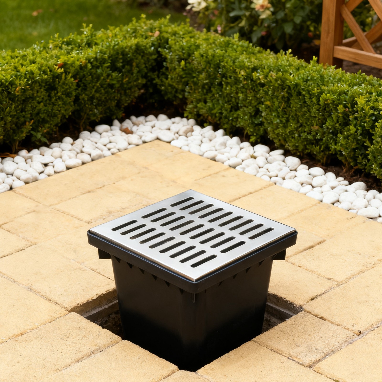 16 in. Square Catch Basin Kit with Silver Grate French Drain Basin for Drainage