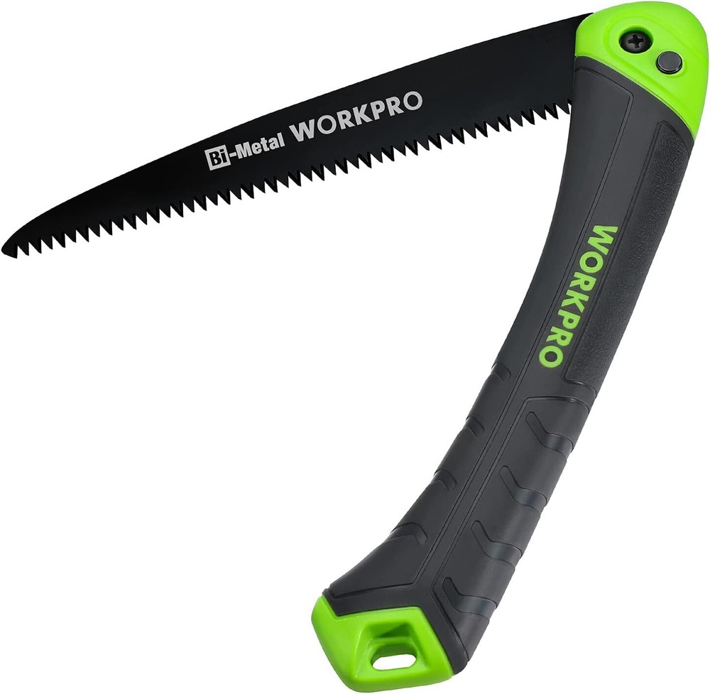 WORKPRO Folding Saw 18cm Three-sided Teeth Elastomer Resin Grip & Safety Button