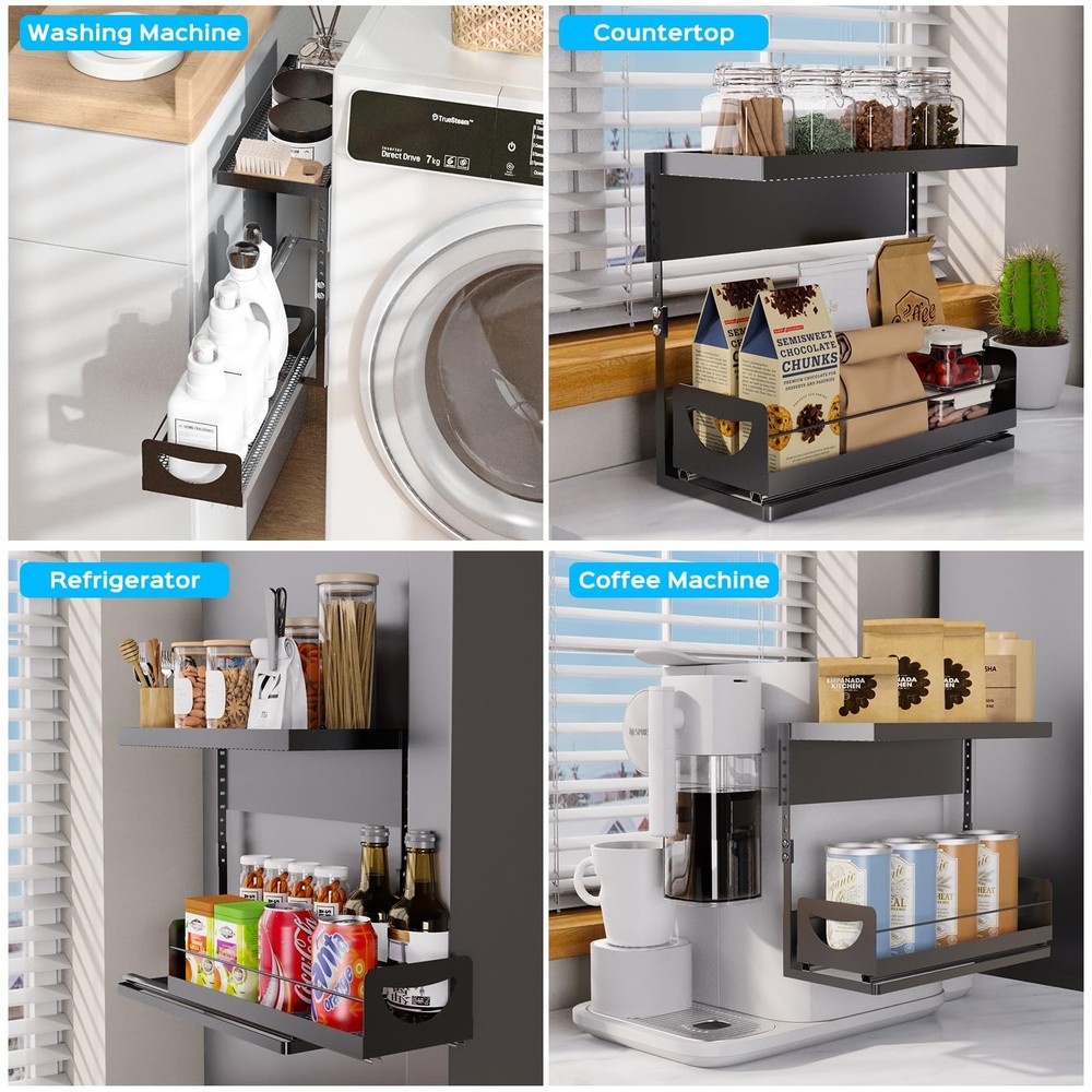 2 Tier Magnetic Storage Shelf with Pull Out Drawer Height Adjustable Organizer