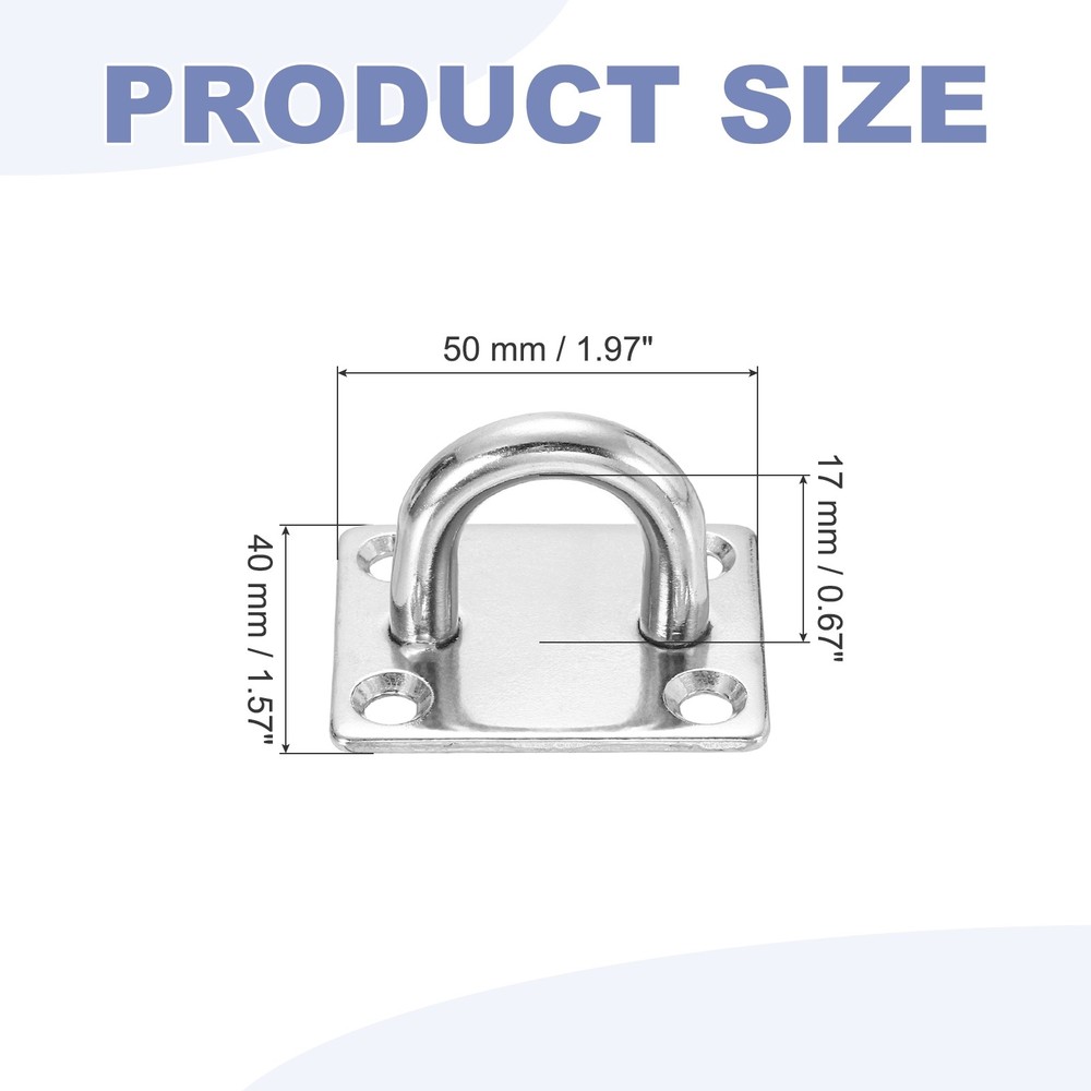 2Pcs M8 Eyelet Bracket Set Square Hook Plate and Hook, Silver