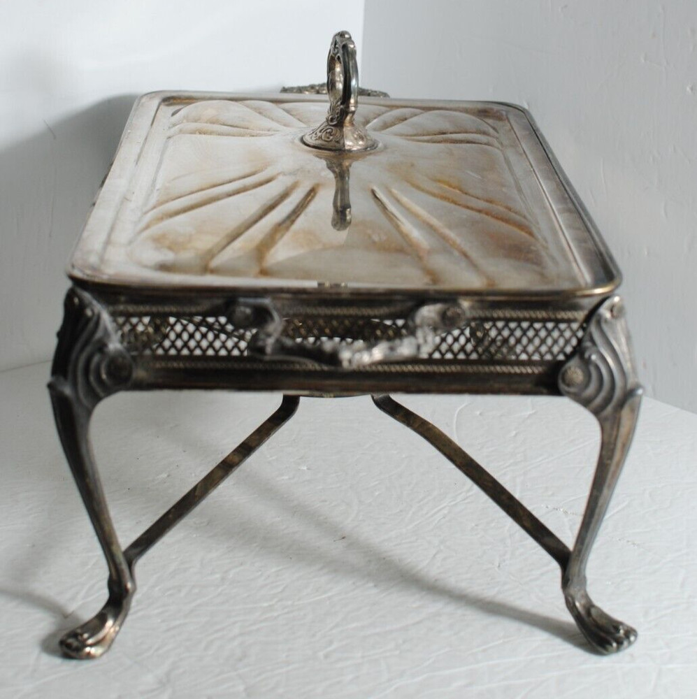 Vintage Silver Plated Footed Rectangular Casserole Serving Tray with Lid 14.25