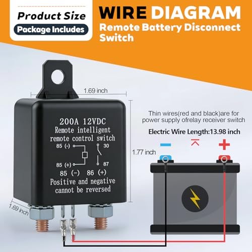 Remote Battery Disconnect Switch 12V, 200A Remote Control Battery Kill Switch,