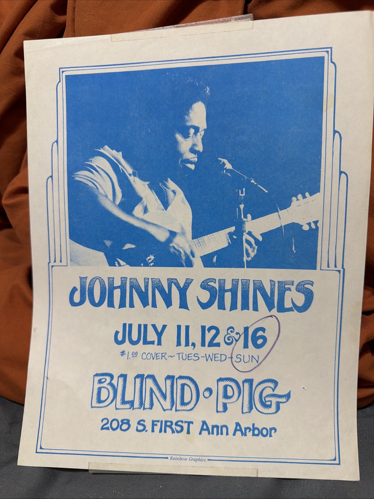 JOHNNY SHINES Original Concert Flyer - 1970s Delta Blues Legend